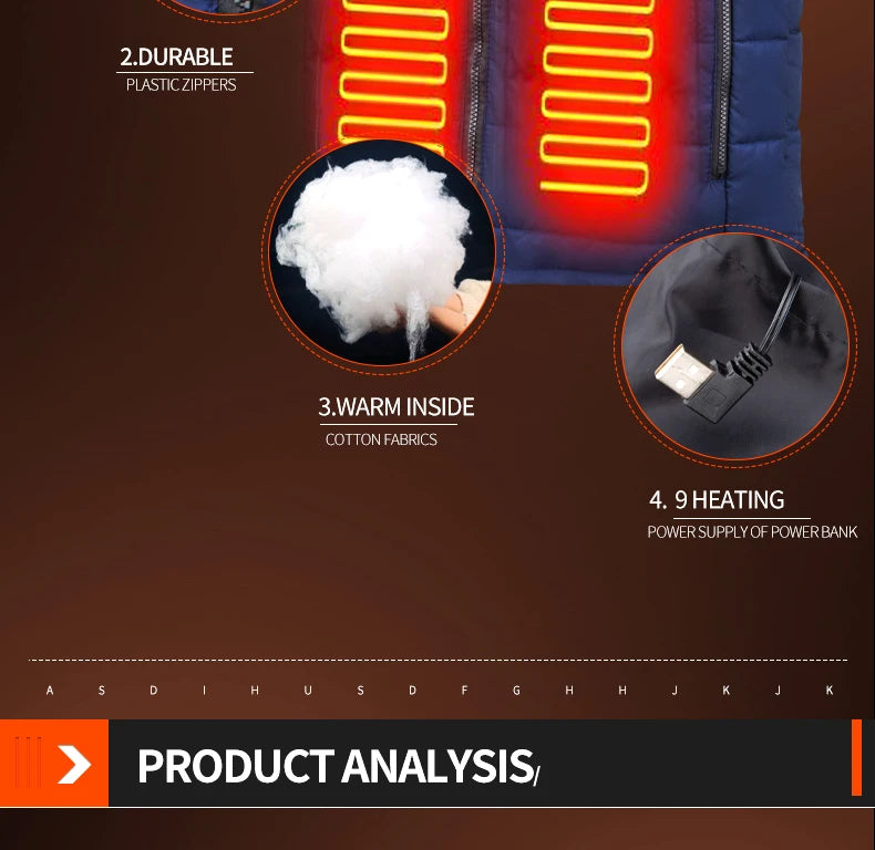 USB Heated Jacket with 9 Zones – Unisex Graphene Heating Vest